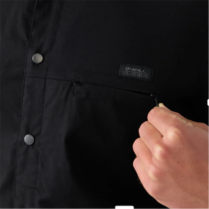 Men's TRVLR Drifter Overshirt, O'Neill Men's TRVLR Drifter Overshirt in BLK-Black front zip pocket