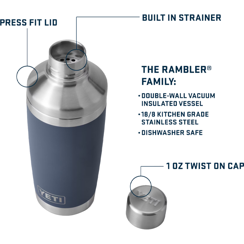Rambler 20oz Cocktail Shaker, Yeti Rambler 20 oz Cocktail Shaker features