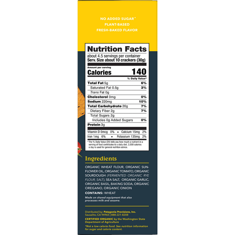 Organic Crackers, Patagonia Provisions Organic Crackers Nutrition Facts