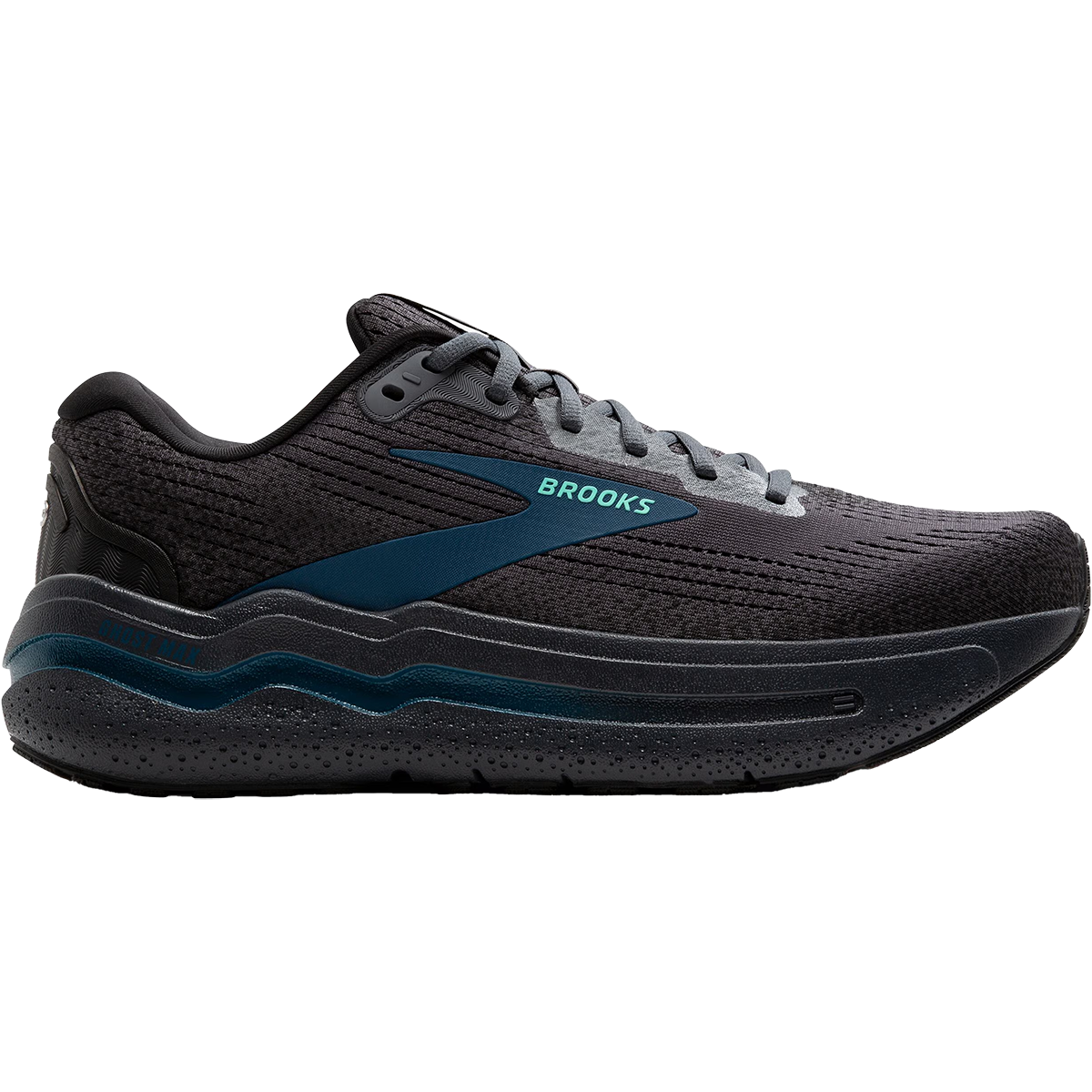 Brooks Men's Ghost Max 2 in 081-Ebony/Cockatoo/Blue outside right profile