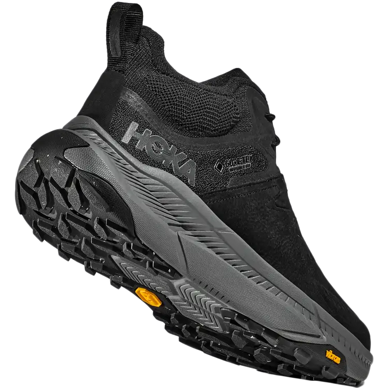 Men's Transport Chukka GTX, Hoka Men's Transport Chukka GTX in BBLC-Black/Black back right and sole