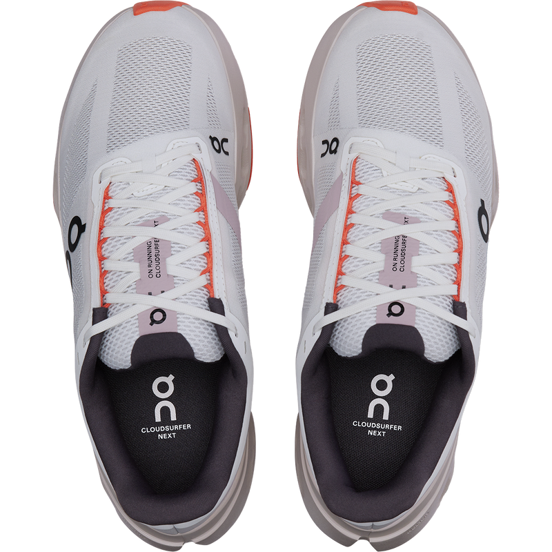 Women's Cloudsurfer Next, On Women's Cloudsurfer Next in White/Flame pair top