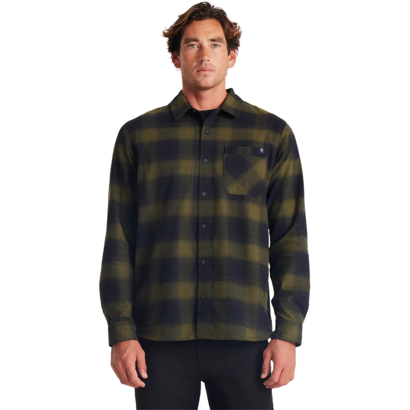 Men's Crossroads Organic Long Sleeve Flannel, Roark Men's Crossroads Organic Long Sleeve Flannel in Dark Military Plaid front