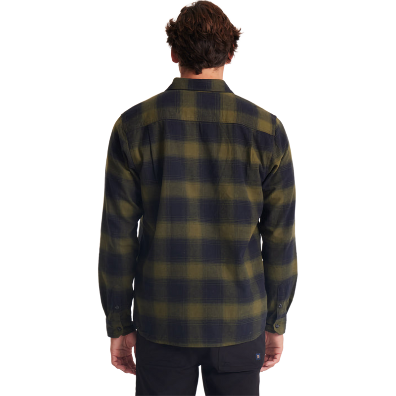 Men's Crossroads Organic Long Sleeve Flannel, Roark Men's Crossroads Organic Long Sleeve Flannel in Dark Military Plaid back