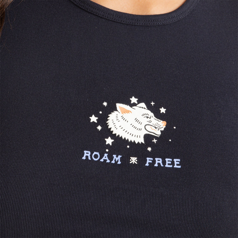 Women's Roam Icon Tee, Roam Women's Roam Icon Tee in Dark Navy front graphic