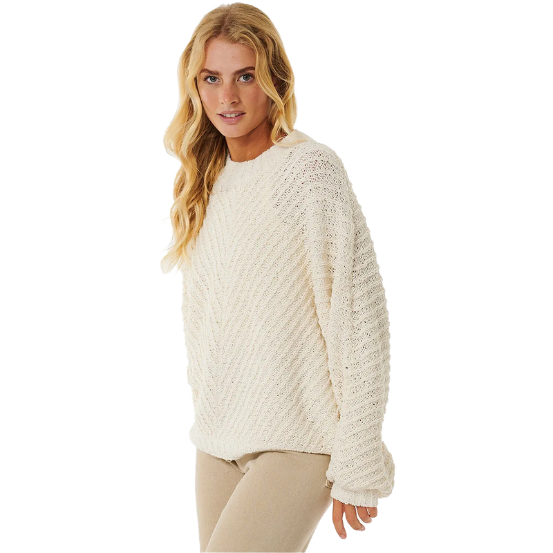Women's Classic Surf Knit Crew, Rip Curl Women's Classic Surf Knit Crew in Bone front left