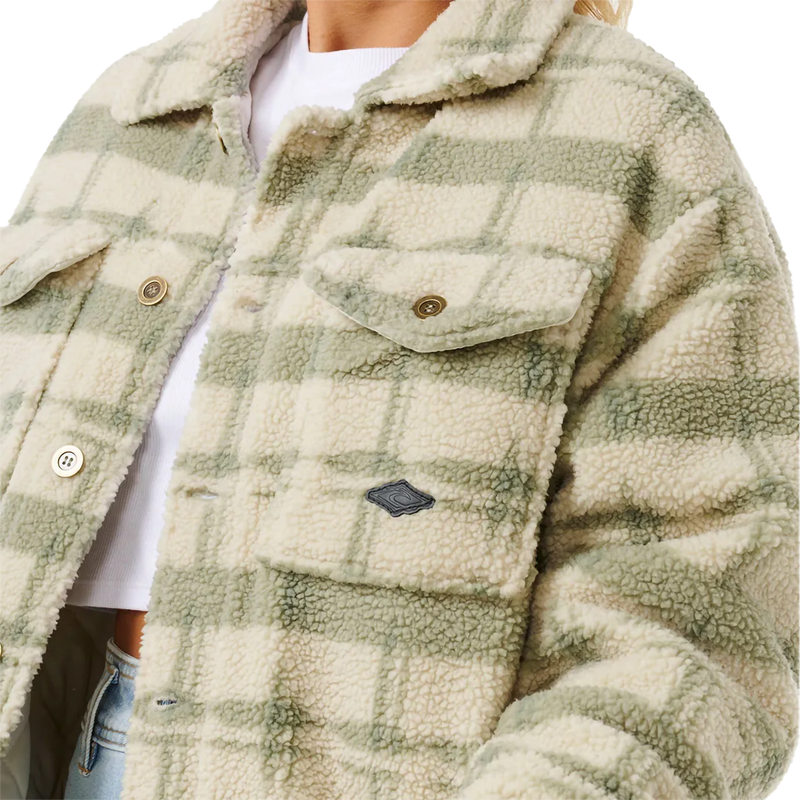 Women's Sunrise Session Sherpa Jacket, Rip Curl Women's Sunrise Session Sherpa Jacket in 3396-Sage front pockets