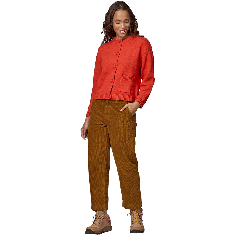Women's Recycled Wool Sweater Jacket, Patagonia Women's Recycled Wool Sweater Jacket in Madder Red front full length