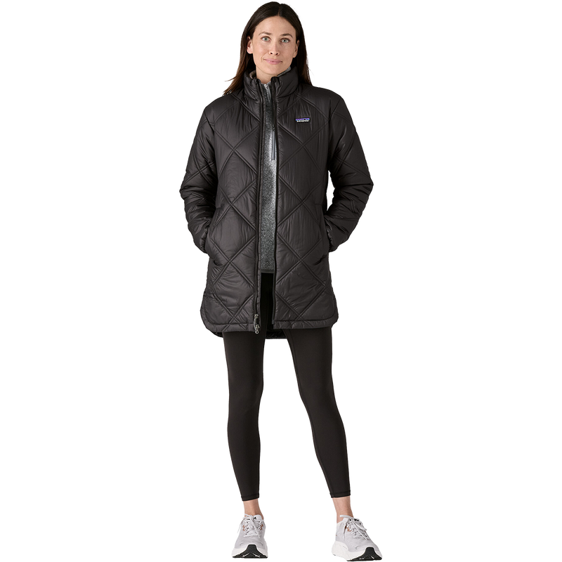 Women's Pine Bank Insulated Parka, Patagonia Women's Pine Bank Insulated Parka in INBK-Ink Black front unzipped