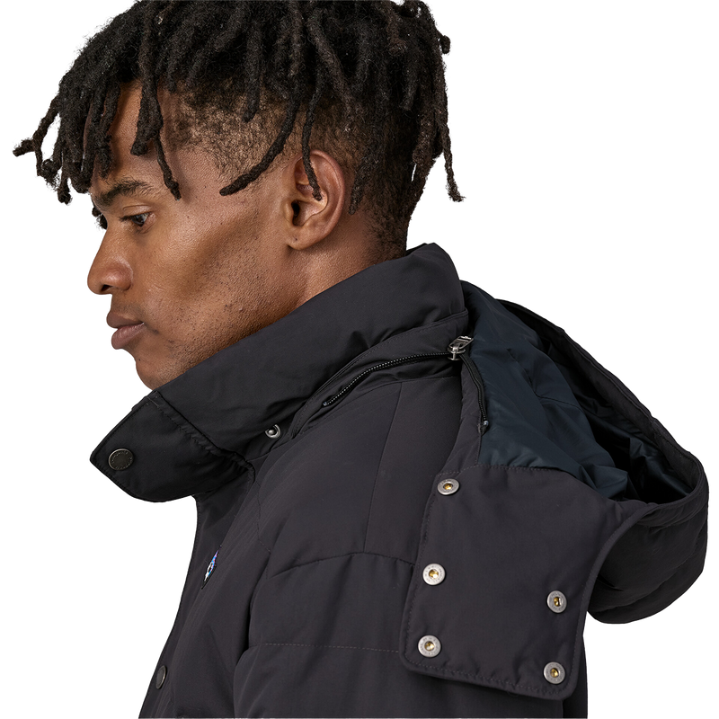 Men's Downdrift Jacket, Patagonia Men's Downdrift Jacket in Black left side hood zipper