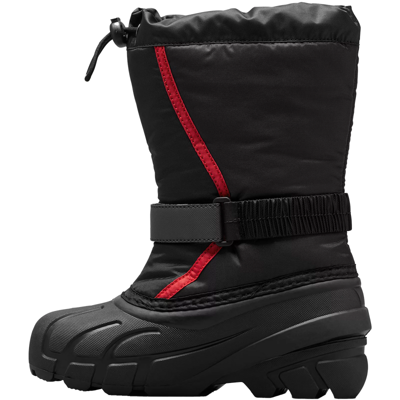 Youth Flurry (1-7), Sorel Youth Flurry in 015-Black/Bright Red left pofile