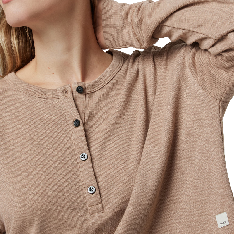 Women's Long Sleeve Sunrise Oversize Henley, Vuori Women's Long Sleeve Sunrise Oversize Henley collar