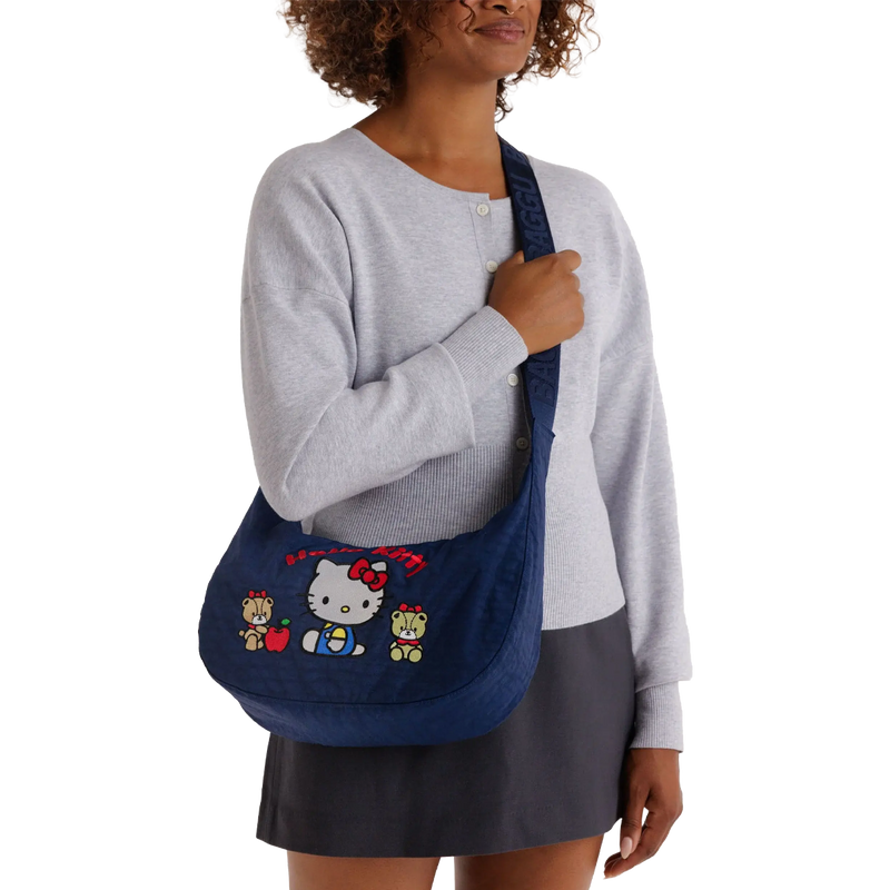 Hello Kitty Medium Nylon Crescent Bag, BAGGU Hello Kitty Medium Nylon Crescent Bag on model