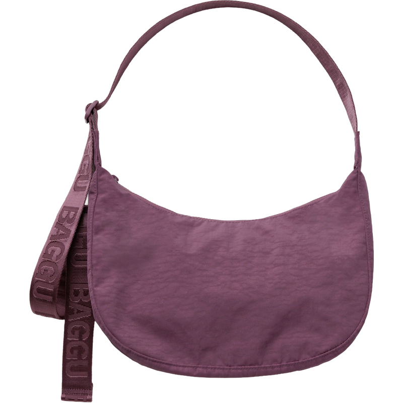 BAGGU Medium Nylon Crescent Bag in Wild Plum