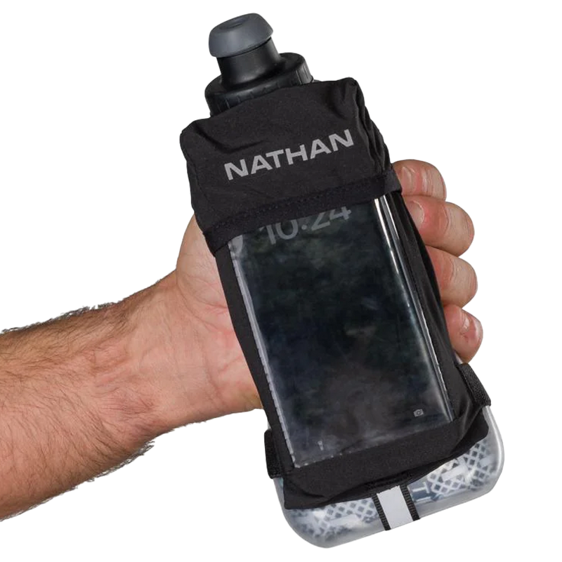 QuickSqueeze Plus View Insulated Handheld Bottle 18oz, Nathan QuickSqueeze Plus View Insulated Handheld Bottle 18oz in hand