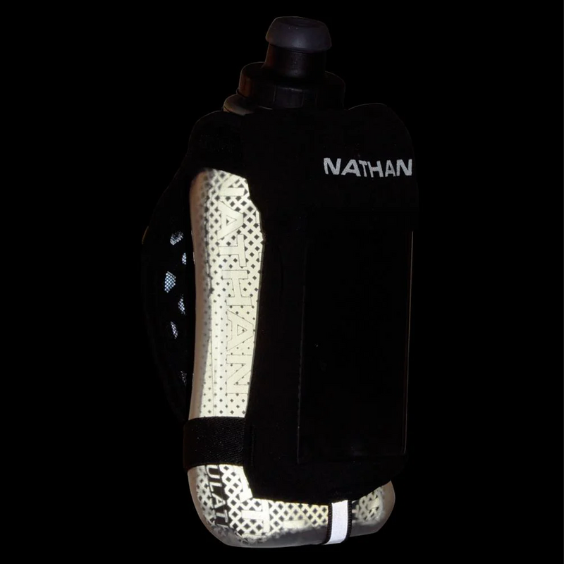 QuickSqueeze Plus View Insulated Handheld Bottle 18oz, Nathan QuickSqueeze Plus View Insulated Handheld Bottle 18oz reflective in dark