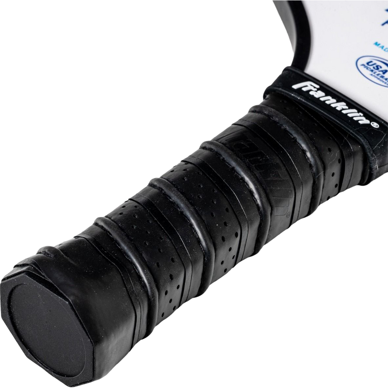 Pilot Series Pickleball Paddle, Franklin Pilot Series Fiberglass Paddle in blue handle close up