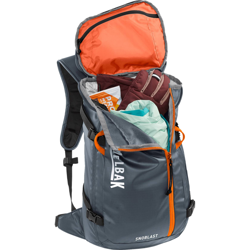 SnoBlast 22 Hydration Pack, CamelBak SnoBlast 22 Hydration Pack front unzipped with gear