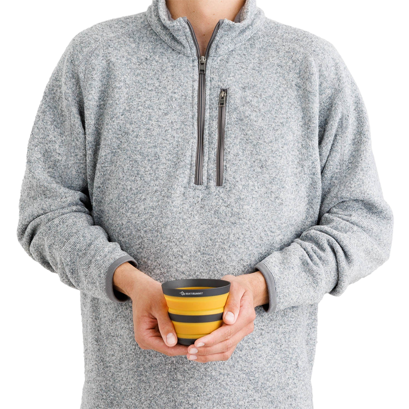 Frontier Ultralight Collapsible Cup, Sea to Summit Frontier Ultralight Collapsible Cup in Sulphur Yellow with model