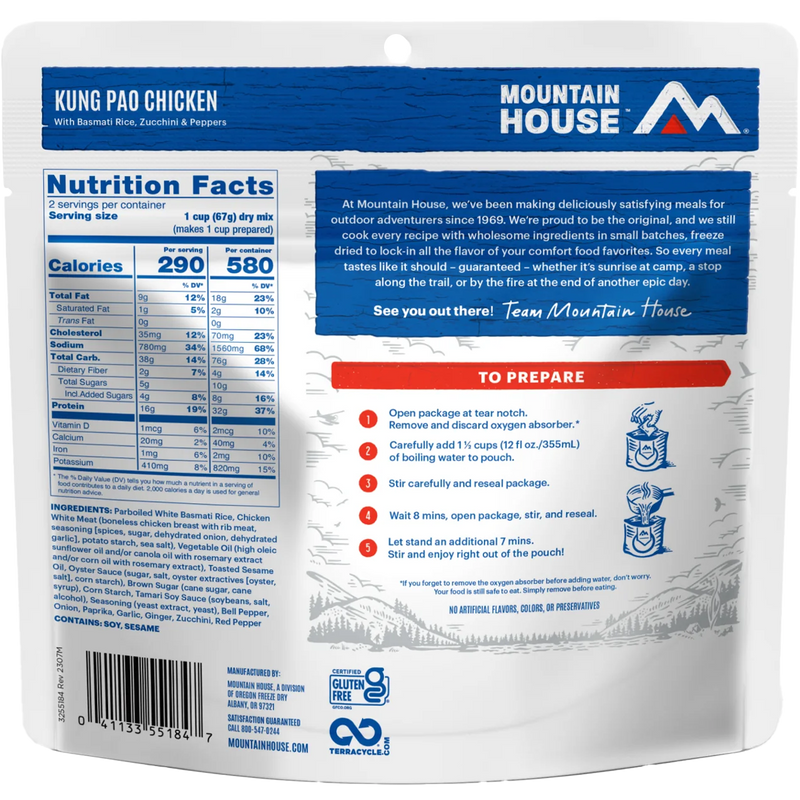 Kung Pao Chicken GF, Mountain House Kung Pao Chicken back of package