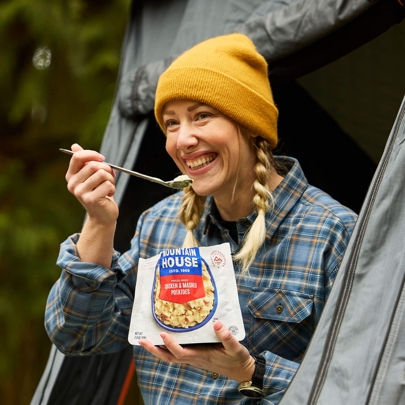 Chicken & Mashed Potatoes (2 Servings), Mountain House Chicken and Mashed Potatoes at camp
