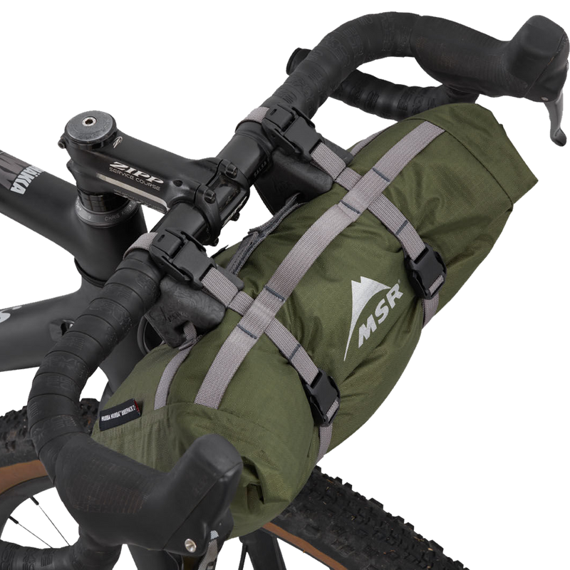 Hubba Hubba Bikepack 2 Person Tent, MSR Hubba Hubba Bikepack 2 Person Tent on handlebars