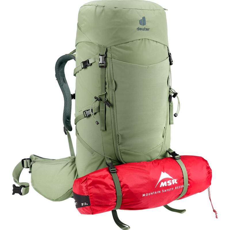 Aircontact Core 45+10 SL, Deuter Aircontact Core 45+10 SL in Grove-Ivy with tent