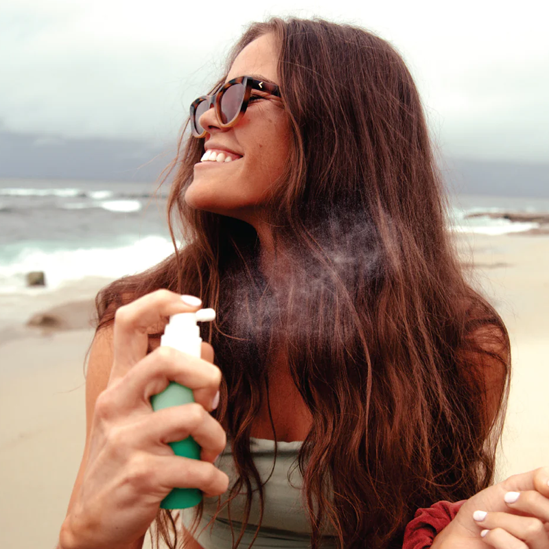 Scalp & Hair Mist Organic Sunscreen SPF 30, COOLA Scalp & Hair Mist Organic Sunscreen SPF 30 spraying hair