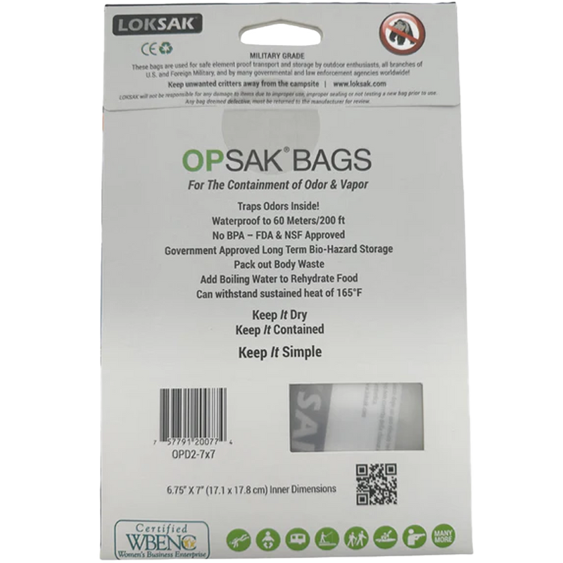 Opsak Barrier Bag 7" x 7" (2 Pack), Loksak Opsak Barrier Bag 7" x 7" (2 Pack) back of package