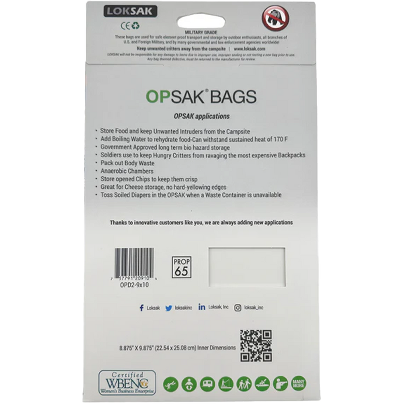 Opsak Barrier Bag 9" x 10" (2 Pack), Loksak Opsak Barrier Bag 9" x 10" (2 Pack) back