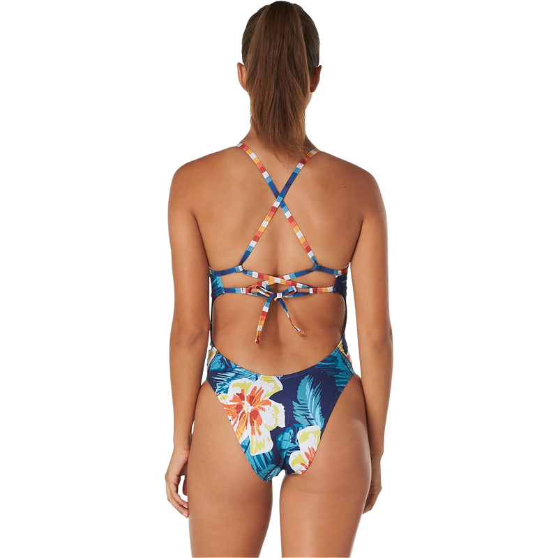 Women's Printed Double Lace Back One Piece, Speedo Women's Printed Double Lace Back One Piece in Moonflower back