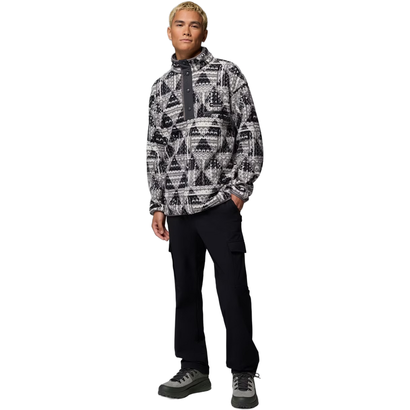 Men's Helvetia II Printed 1/2 Snap Pullover, Columbia Helvetia II Printed 1/2 Snap Pullover in 013 Black Geomix Tonal front full length