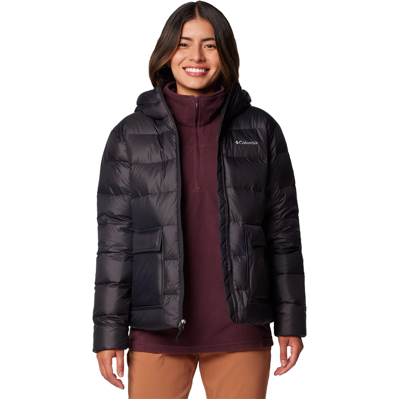 Women's Harmony Falls Hooded Down Jacket, Columbia Women's Harmony Falls Hooded Down Jacket in Black unzipped