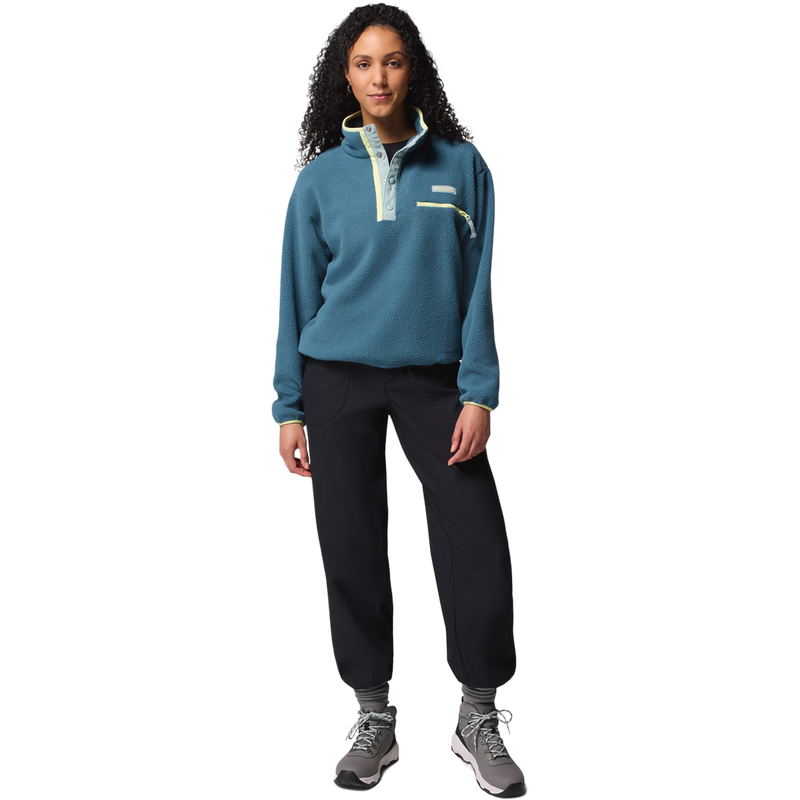 Women's Helvetia II Cropped 1/2 Snap Pullover, Columbia Women's Helvetia II Cropped 1/2 Snap Pullover in 429-Everblue front full length