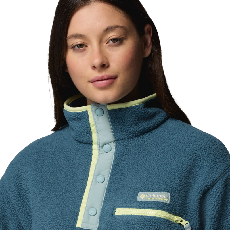 Women's Helvetia II Cropped 1/2 Snap Pullover, Columbia Women's Helvetia II Cropped 1/2 Snap Pullover in 429-Everblue collar