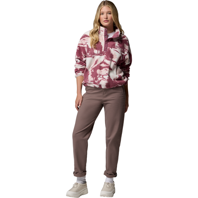 Women's Helvetia II Printed Crop 1/2 Snap Pullover, Columbia Women's Helvetia II Printed Crop 1/2 Snap Pullover in 552-Antique Mauve front full length