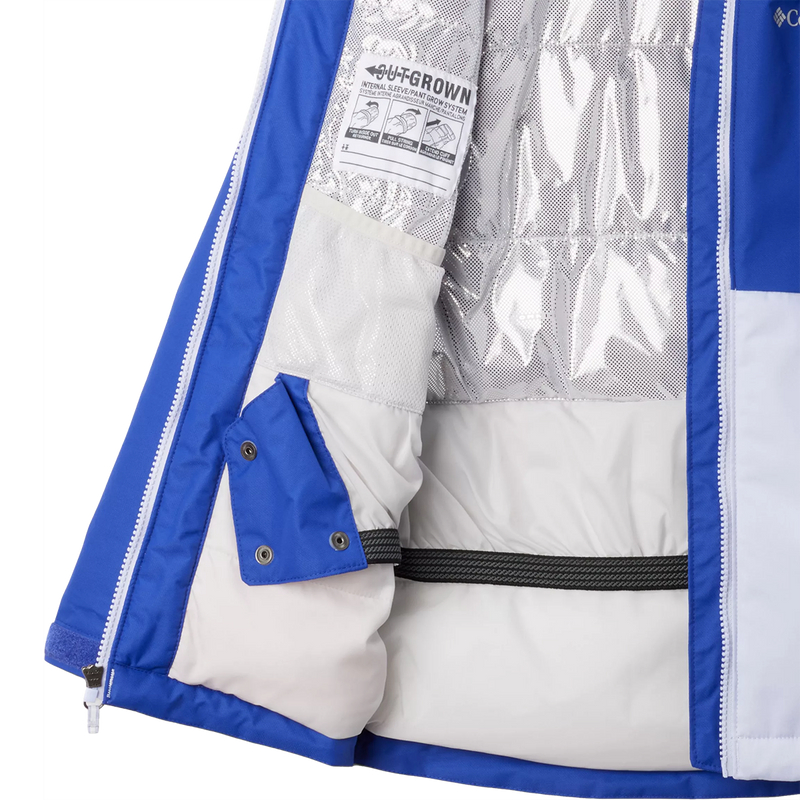 Youth Alpine Action III Jacket, Columbia Youth Alpine Action III Jacket in Snowdrift Melange Clematis Blue inner liner