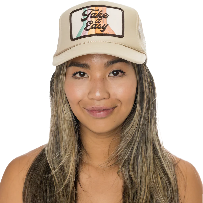 Take it Easy Hat, Friday Feeling Take it Easy Hat in Tan on model