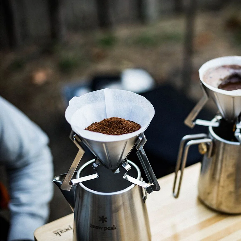 Field Barista Kettle, Snow Peak Field Barista Kettle storage bag at camp