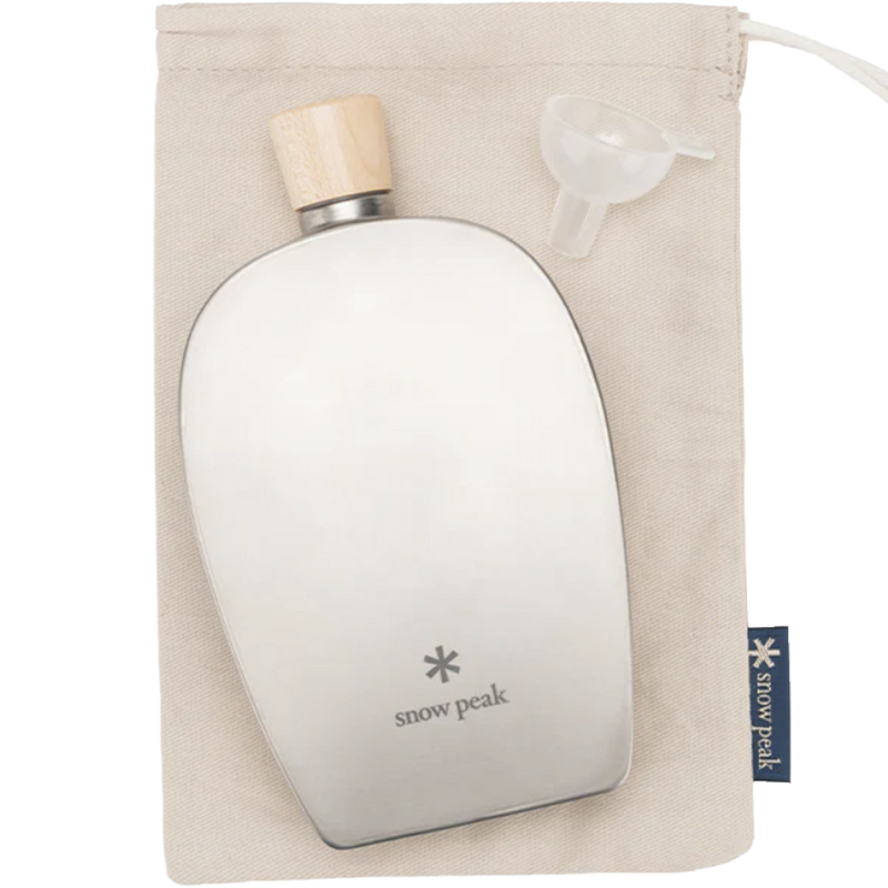 Titanium 8.4 oz Flask, Snow Peak Round Titanium 8.4 oz Flask with bag abd funnel