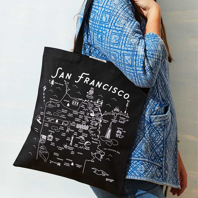 San Francisco Black Everyday Tote, Maptote San Francisco Black Everyday Tote  over shoulder
