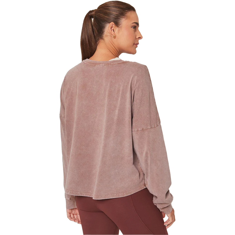 Women's Calm Oversized Boxy Long Sleeve, MPG Women's Calm Oversized Boxy Long Sleeve in Distressed Almond back