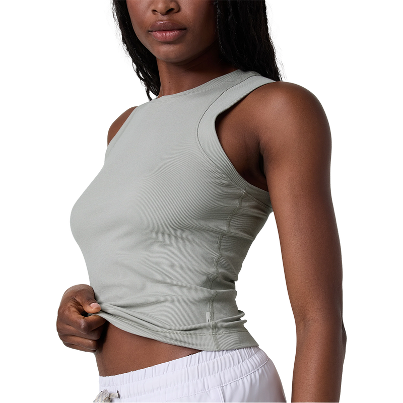 Women's SL Pose Piped Tank, Vuori Women's SL Pose Piped Tank in TLC Talc front left