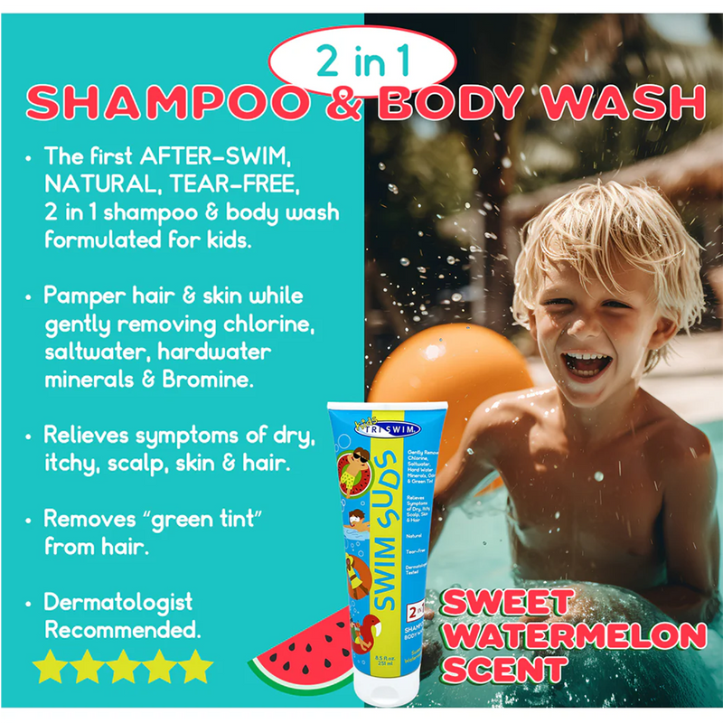 8.5oz Kids Natural Tear Free Swim Suds, TriSwim 8.5oz Kids Swim Suds TRISWIM info sheet