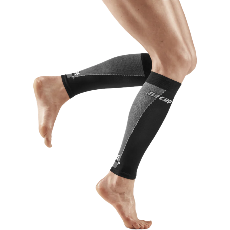 Women's UltraLight Compression Calf Sleeves, CEP Compression Women's UltraLight Compression Calf Sleeves in Black/Grey on model right
