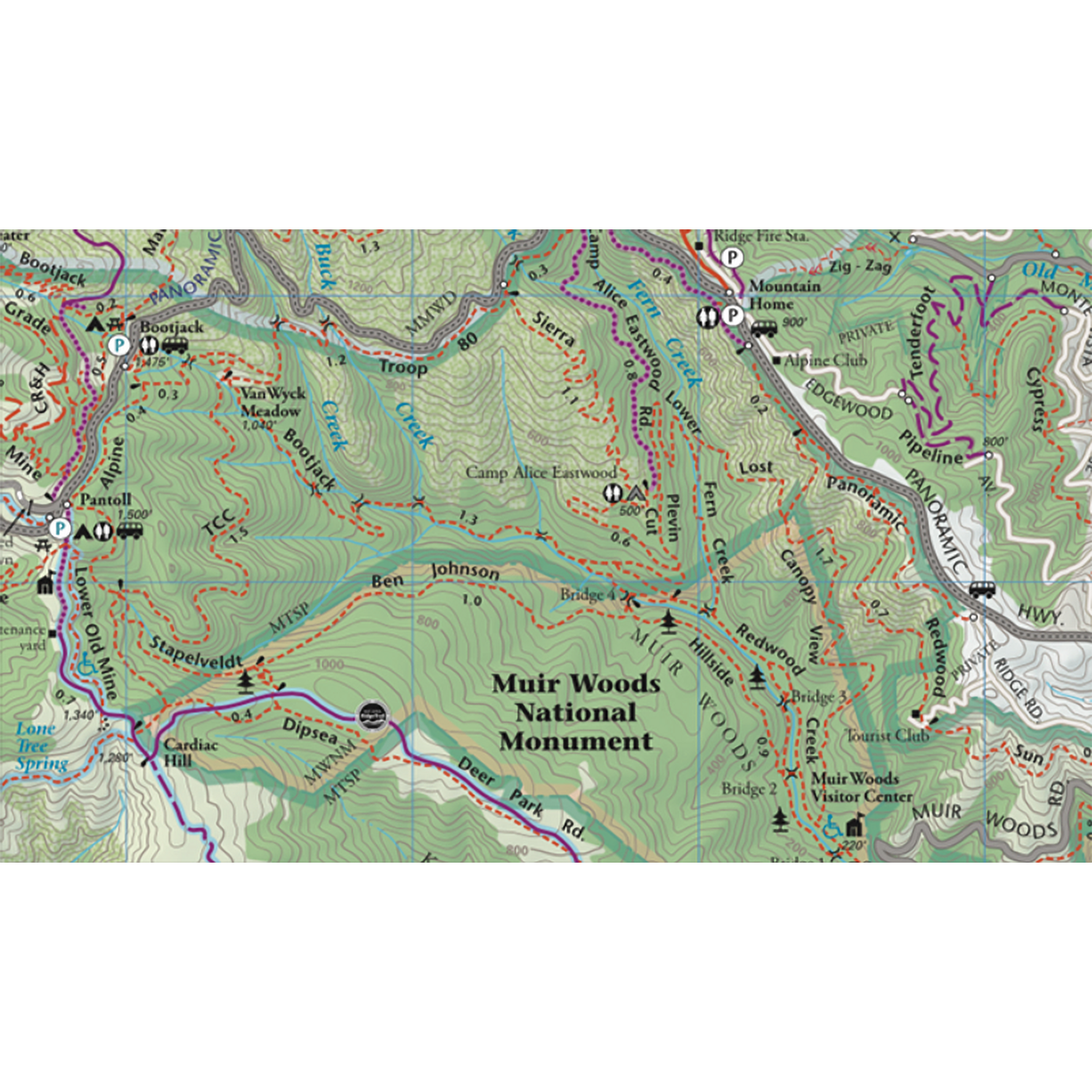 Mt Tam, Muir Woods and Headlands Map alternate view
