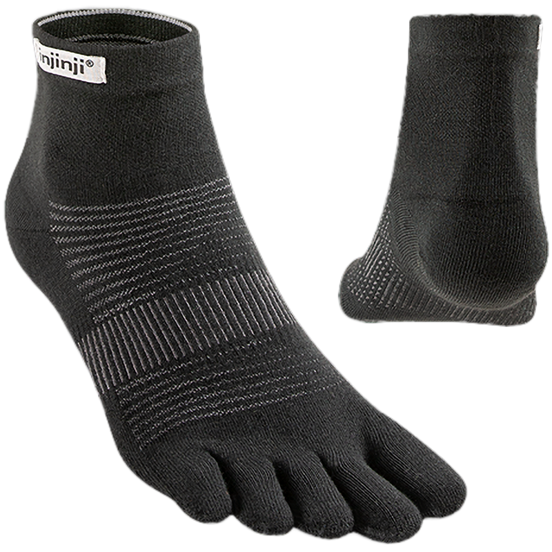 Run Original Weight Mini Crew, Injinji Run Original Weight Mini Crew in Black front and back