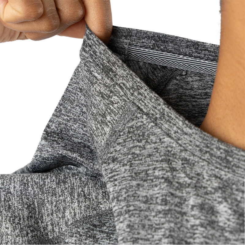 Women's EZ Tee Long Sleeve, Rabbit Women's EZ Tee Long Sleeve in 060-Charcoal Heather collar