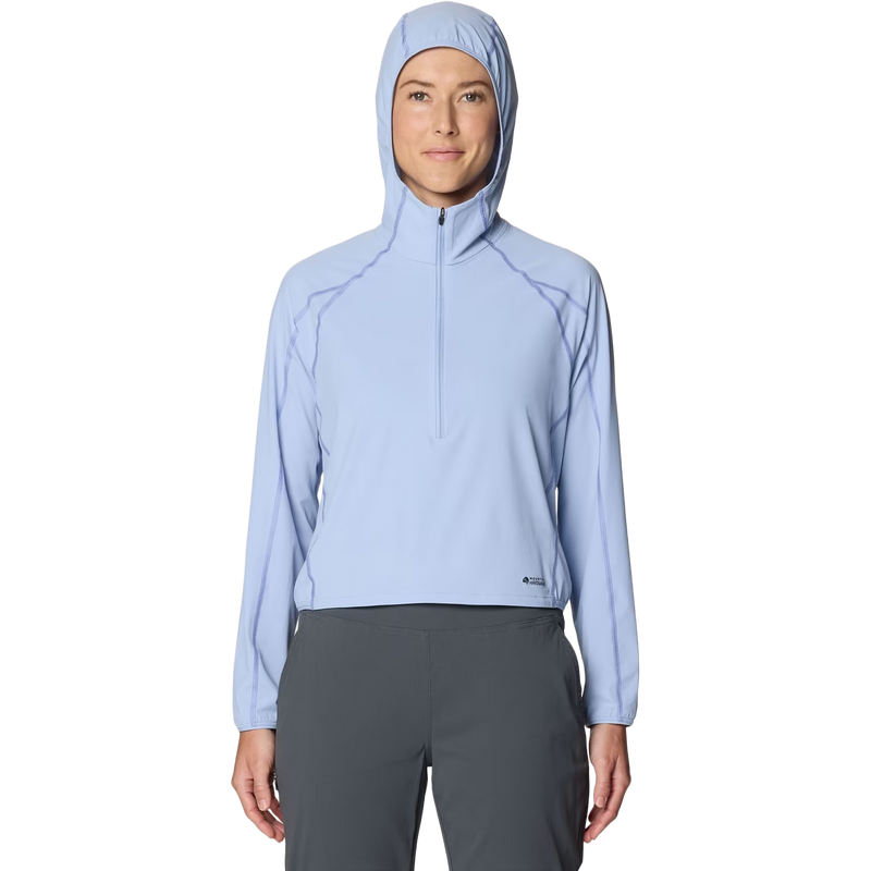 Women's Sunshield Hoody, Mountain Hardwear Women's Sunshield Hoody in 471 Beach Breeze front with hood