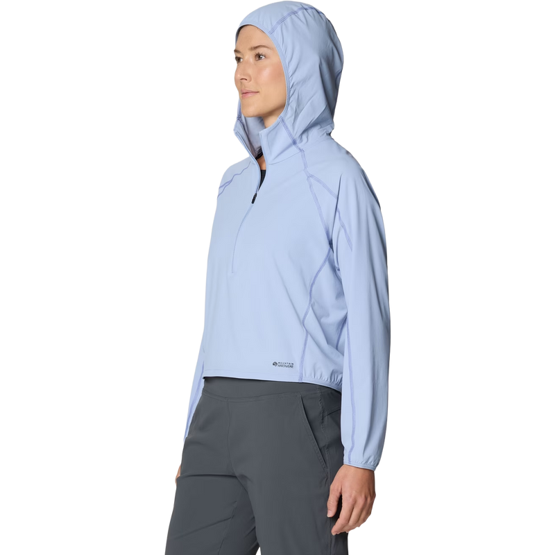 Women's Sunshield Hoody, Mountain Hardwear Women's Sunshield Hoody in 471 Beach Breeze front left with hood